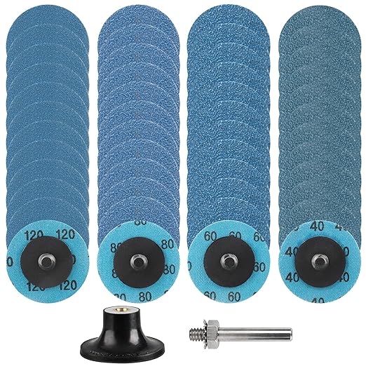 2 Inch Zirconia Sanding Discs, 49Pcs 4-Grit (40/60/80/120) Quick Change Discs with 1/4" Roll Lock for Die Grinder Surface Conditioning Sanding Discs for Rust Removal, Deburring & Polishing