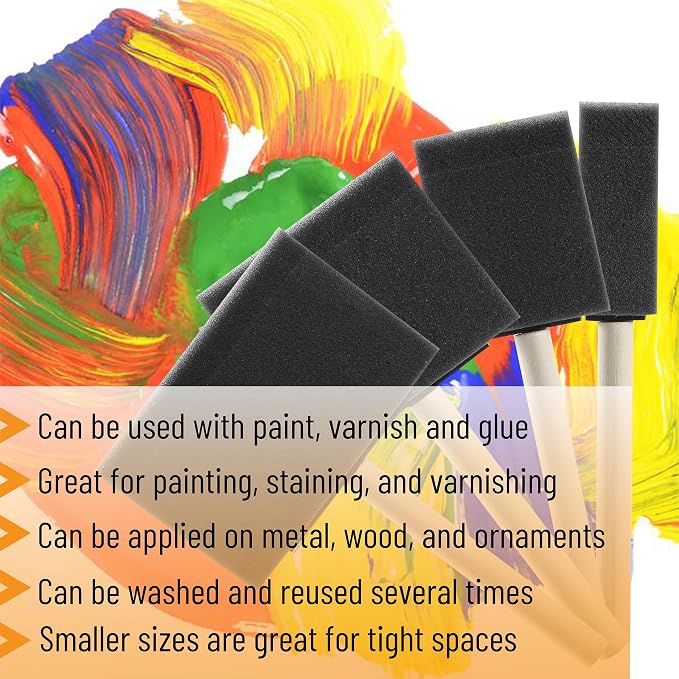 Bates- Foam Paint Brushes, 40 Pack Wooden Handle | Sponge Brushes - Image 4