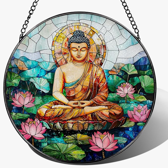8-Inch Buddha Stained Glass Suncatcher & Ornament, Stained Glass Window Hanging by Unknown