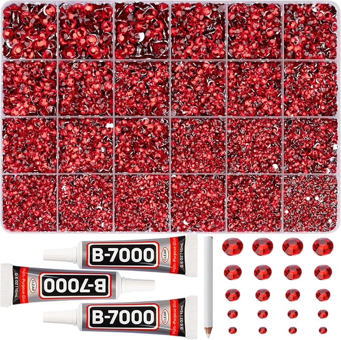 31000Pcs Red Rhinestones for Bedazzling, Siam Mix Sizes 2, 6mm Flatback Gems by Worthofbest