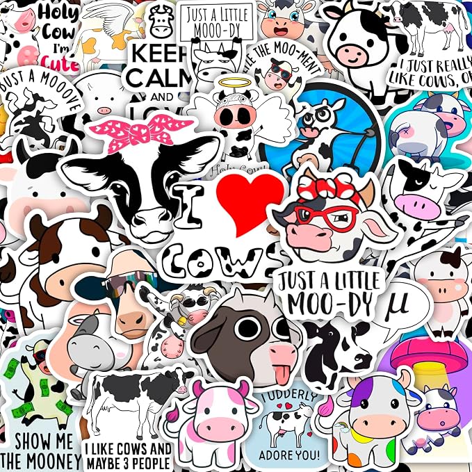 BulbaCraft 100Pcs Cow Stickers for Water Bottles, Laptop Decals, Cute Cow Gifts by BulbaCraft