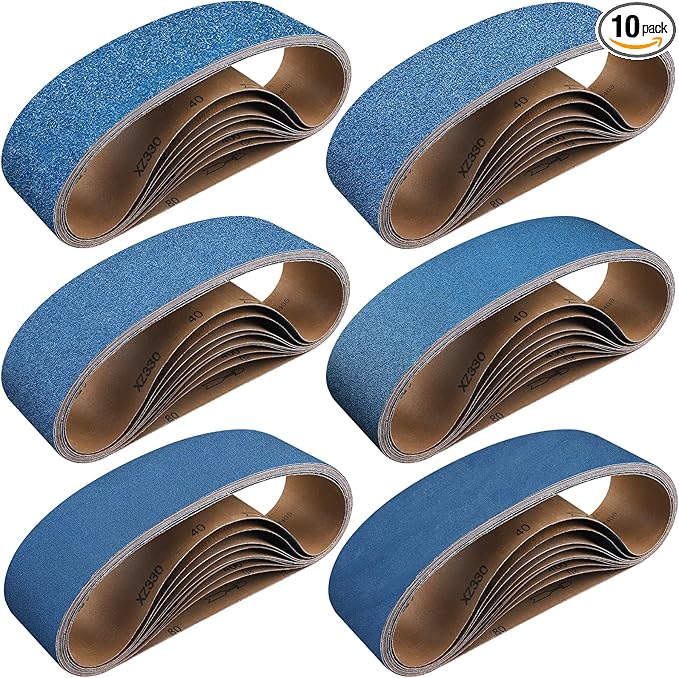 10-Piece 4 x 24 Inch 40-400 Grit Zirconia Sanding Belts, Heavy Duty Long-lasting Sanding Bands for Belt Sander, Rust Paint Removal, Wood Metal Grinding and Finishing