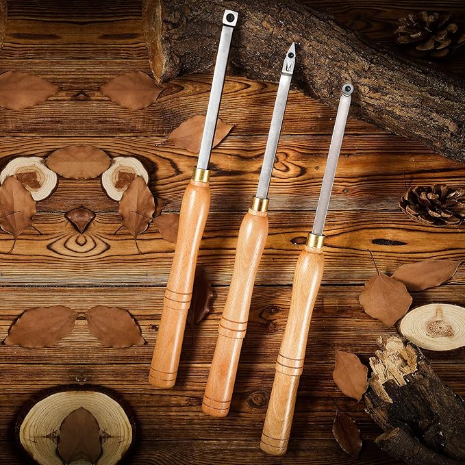 Woodturning Carbide Lathe Tools, 17” Full Size Wood Turning Tool Set of 3 Rougher Detailer Finisher, Includes Replacement Cutter Inserts