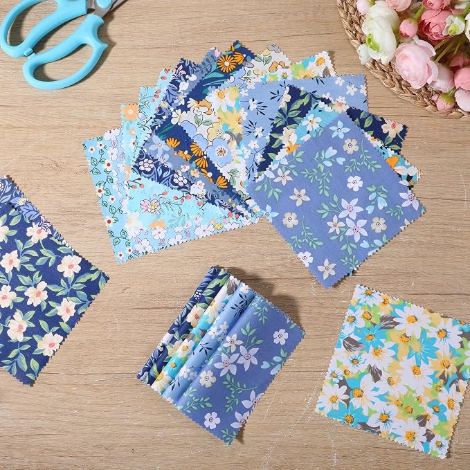 84 Pcs Blue Charm Packs for Quiltings, Cotton Quilting Fabric Bundles, 5 x - Image 6