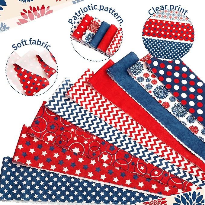 Hosuly 40 Pcs Patriotic Fabric Red White and Blue Fabric American Flag Star - Image 5