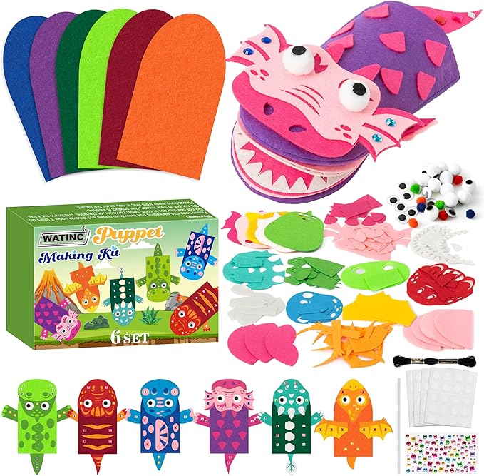 WATINC 6Pcs Hand Puppet Making Kit, Art Craft Felt Sock Puppet Toys, Creative by WATINC
