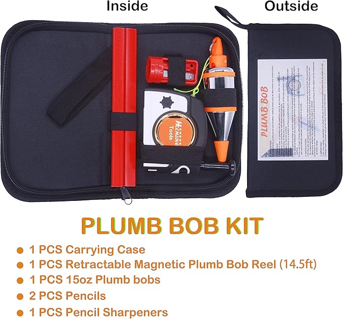 Plumb Bobs Magnetic - 15 oz(425g) Plumb Rite With 14.5 ft(4.5m) String,Sharpener,2 Pencils,Carrying Case,Line Reel Used in Construction Can Automatically Stretch the Line,Quickly Stabilize the Plumbob