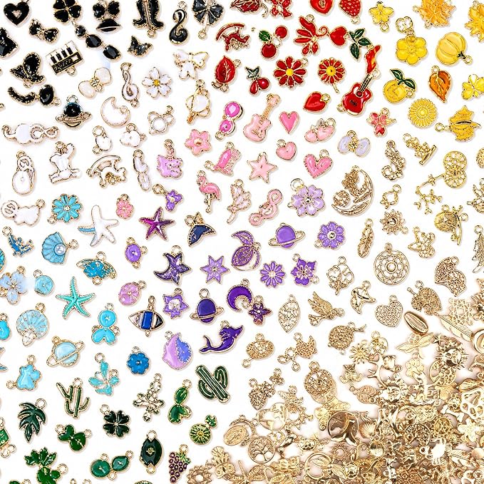 Sistenia 200PCS Charms for Jewelry Making, Bulk Mixed Color Gold Metal Enamel - Image 8
