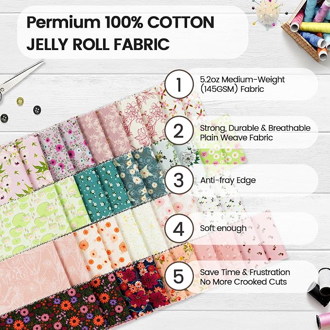Craftido-20 Options-100% Cotton Jelly Roll Fabric Precut Strips - Image 6