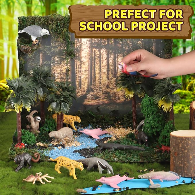 37PCS Rainforest Animals Figures Toys Set, Rainforest Diorama Supplies Include - Image 7