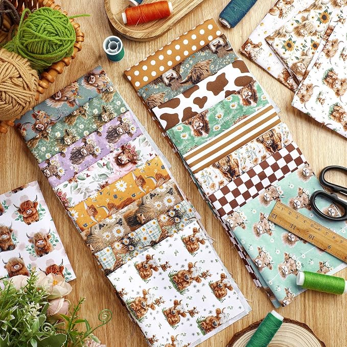 HunnmingRe 20 Pcs 10''x10'' Highland Cow Quilting Fabric Square Cow Precuts - Image 4