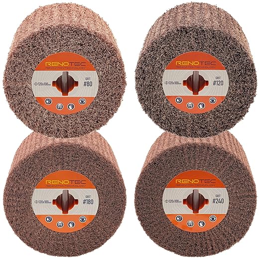 Non-Woven Wheel, 120x100mm, Italian Material, Wire Drawing Satin Finish of Metal Surface, Conditioning Drum Burnishing Wheel (80-240 Grit Set)