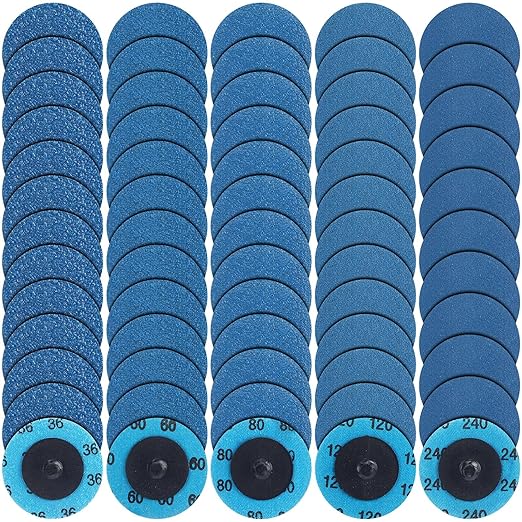 Chumia 250 Pcs Mix Roll Lock Discs Set 36 60 80 120 240 Grit 2 Inch Sanding Discs Die Grinder Accessories Aluminum Oxide Surface Conditioning for Surface Prep Polish Burr Paint Removal(Blue)