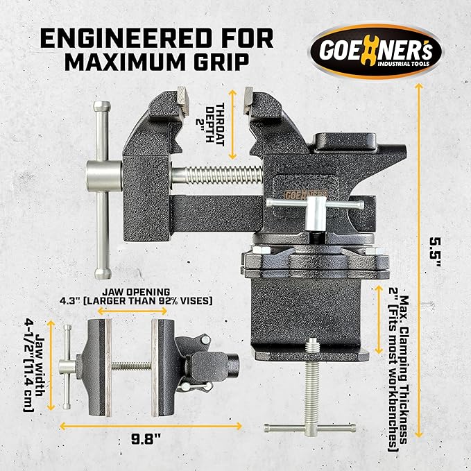 [Upgraded] Bench Vise 4-1/2" Jaw Width with 4.3" Jaw Opening, Table Vice For Workbench, Universal Swivel Vise With Heavy Duty Cast Iron, Easy Adjustment for Woodworking, Workshop DIY Uses