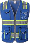 JKSafety 10 Pockets Hi-Vis Neon Color Frontal Zipper Mesh Safety Vest for Men Women Safety Utility for works Comply to ANSI/ISEA Standards (86-Blue XXL)