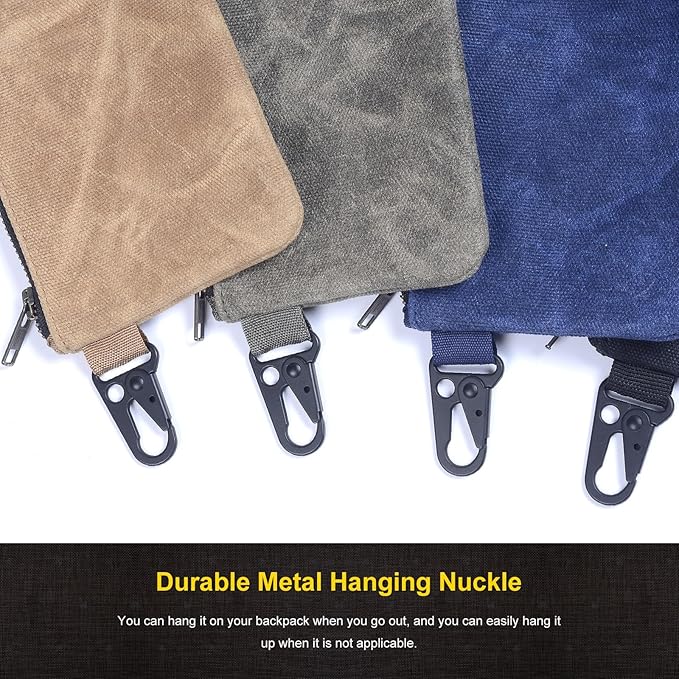 Small Tool Bag, Waxed Canvas Zippered Pouch, Tool Pouches with Zipper, Utility Small Tool Pouch for Tool Organizers and Storage, 8.5" x 4" - 4-Pack