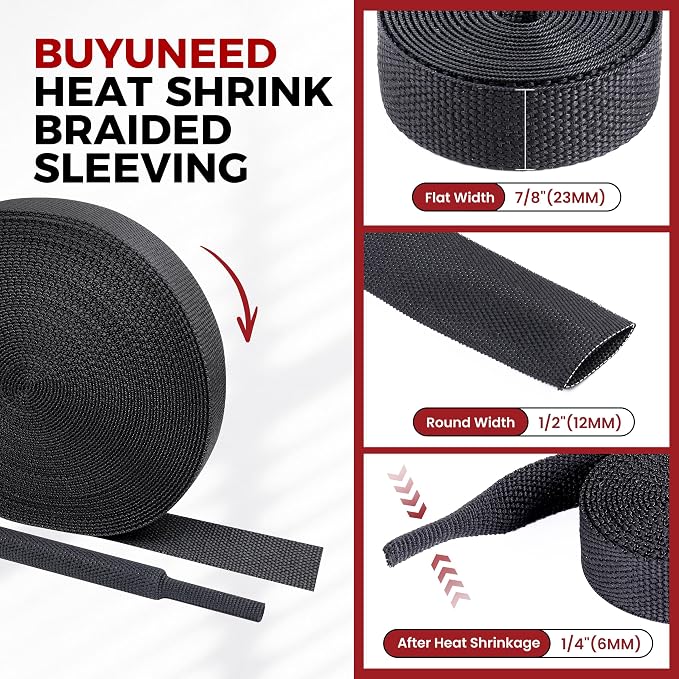 Heat Shrink Wire Loom 2:1 Shrinkable Braided Cable Sleeve 1/2 Inch ID-180ft - Image 2