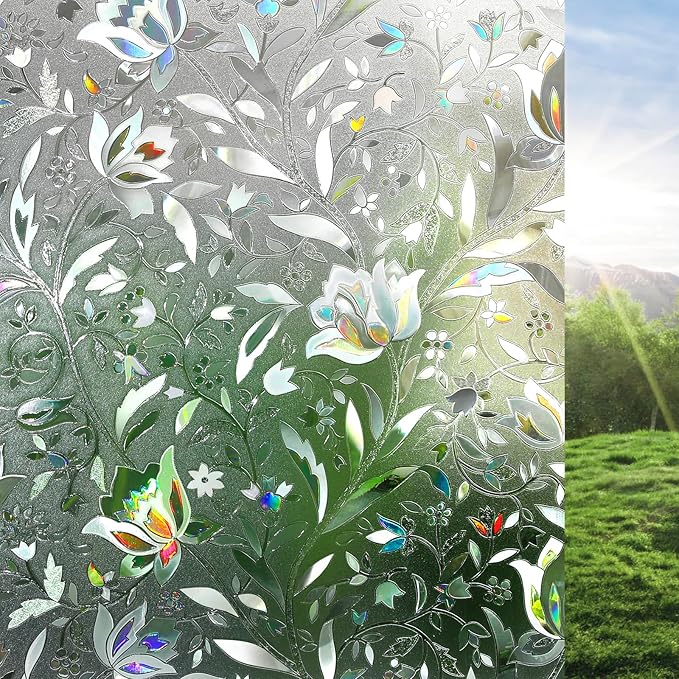 rabbitgoo Window Privacy Film, Stained Glass Cling, Tulip 29.5" x 157.4" | by rabbitgoo