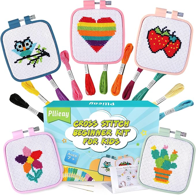 Pllieay 5PCS Cross Stitch Kits for Beginners for Kids 7-13, Includes 5 Project by Pllieay
