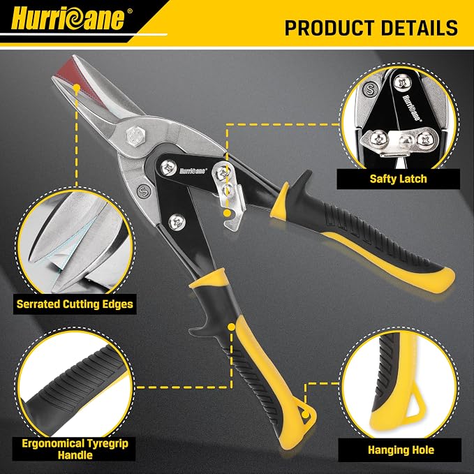 HURRICANE 3 pc Aviation Tin Snips Set, 10 Inch Metal Shears - Image 2
