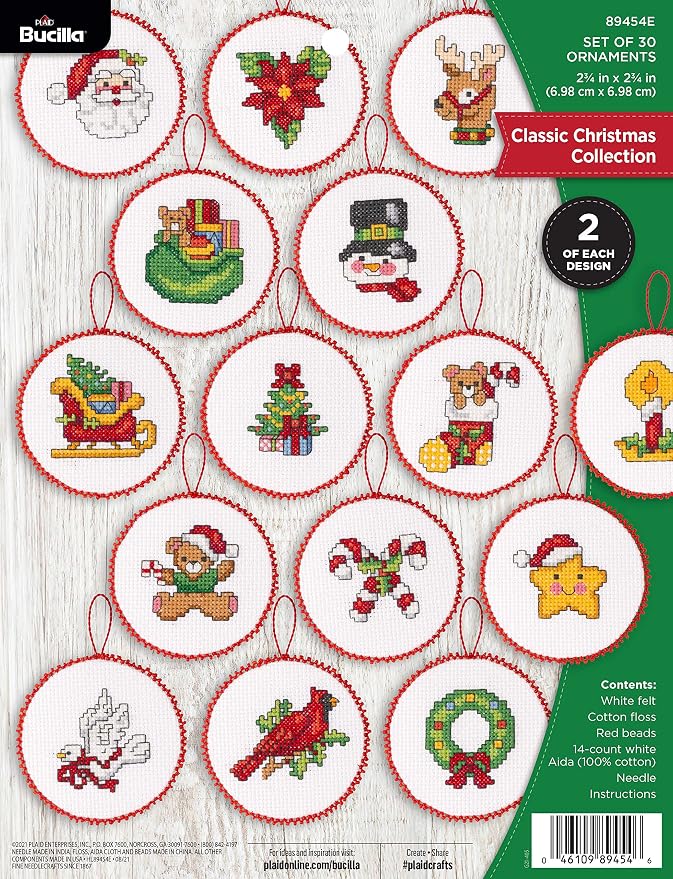 Bucilla Cross-Stitch 14 Piece Ornament Making Kit, Classic Christmas Collection by Bucilla