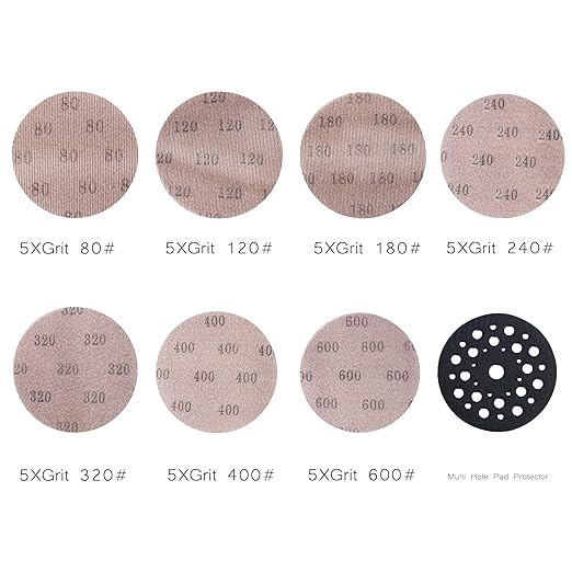 Mesh 5 inch 6 inch Sanding Discs 35PCS Hook and Loop Sanding Discs, Dust-Free, Ideal for Metal, Wood, Composites, Stock Removal, and Fine Finishing (6in, Assorted Grits & Pad)
