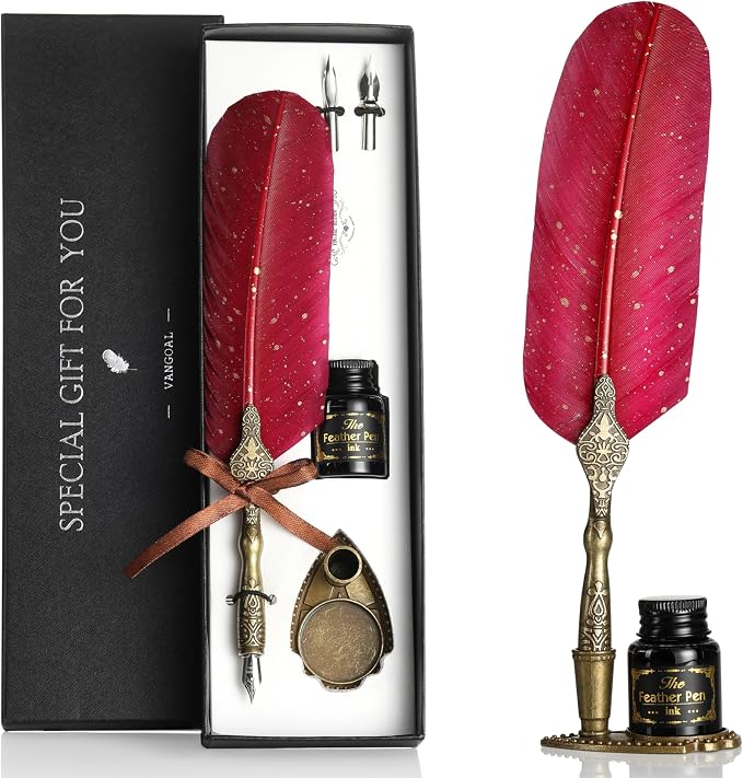VANGOAL Vintage Carving Feather Pen Set, Glittering Quill Pen Set Antique by VANGOAL