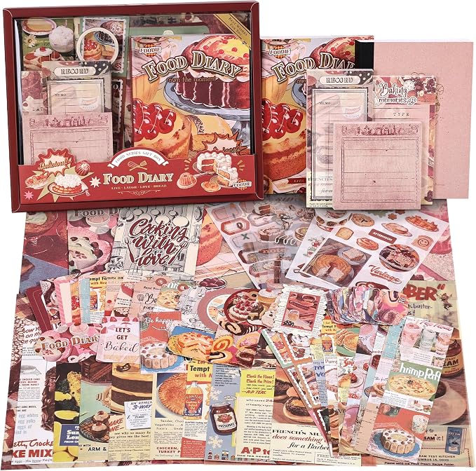 Scrapbooking Supplies Kit, Vintage Culinary Aesthetic Scrapbook Kit by emmoolife