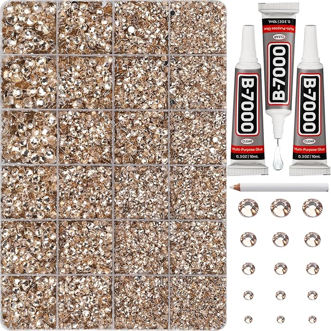 33000Pcs Tan Rhinestones for Bedazzling, Mixed Sizes 2-6mm Bedazzler Kit by Worthofbest