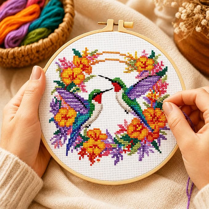Zhenqing Cross Stitch Kit for Beginners 4 Pack Bird Floral Embroidery Kit 11CT - Image 3