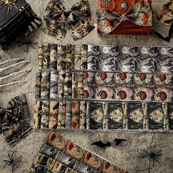 Hosuly 40 Pcs Vintage Halloween Fabric Gothic Fabric Skeleton Crow Butterfly - Image 3