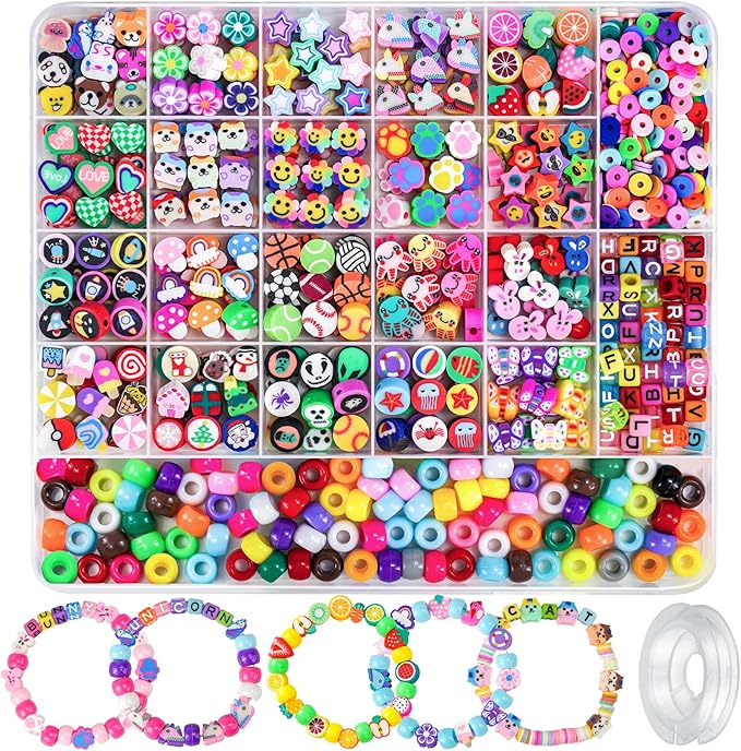 Gionlion 1200 Pcs Polymer Clay Beads Bracelet Making Kit, 25 Style Animal Fruit by Gionlion