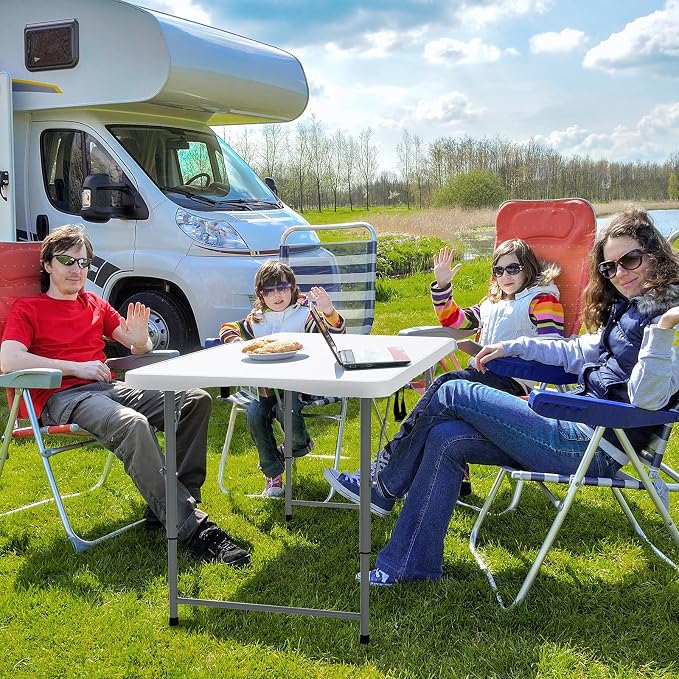 VINGLI 4 FT Plastic Folding Camping Table, 3-Level Adjustable Height, Portable - Image 8