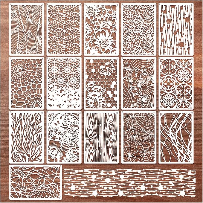 16 Pieces Stencils for Painting, Abstract Texture Mixed Media Art Supplies - Image 9