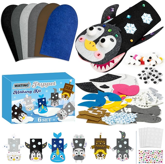 WATINC 6Pcs Hand Puppet Making Kit, Art Craft Felt Sock Puppet Toys, Creative by WATINC