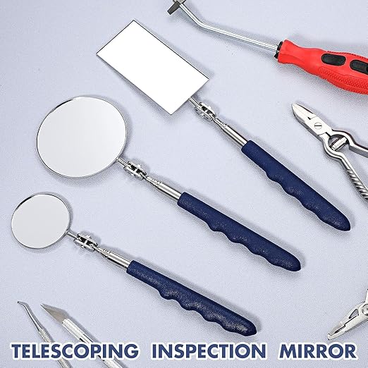 3 Pieces Telescoping Inspection Mirror Stainless Steel Extendable Mechanic Mirror with Long Handle Tool for Technicians Mechanics Contractors(50/85/50 mm,Square,Round,Round)