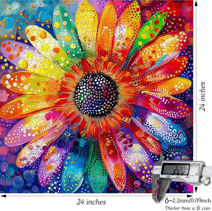 Bgraamiens Puzzle-Colorful Rainbow Pointillisme Gerbera Flower Jigsaw Puzzle - Image 5