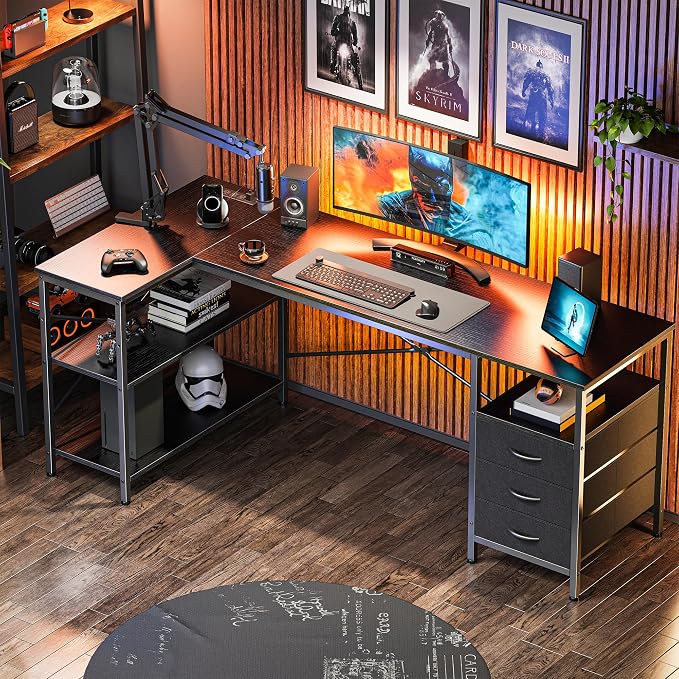 Huuger L Shaped Desk with Power Outlets, 63 Inch Reversible Computer Desk with - Image 8