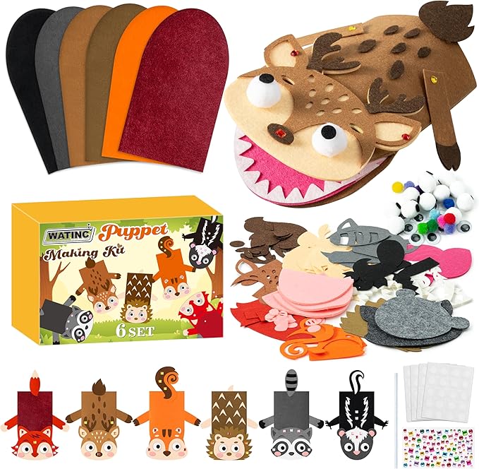 WATINC 6Pcs Hand Puppet Making Kit, Art Craft Felt Sock Puppet Toys, Creative by WATINC