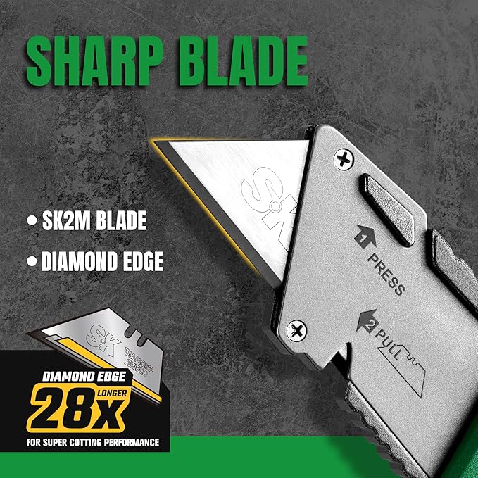 SK Folding Utility Knife with Additional Wire Cutter, Quick Change Box Cutter with Liner Lock & Belt Clip, Lightweight Aluminum Handle