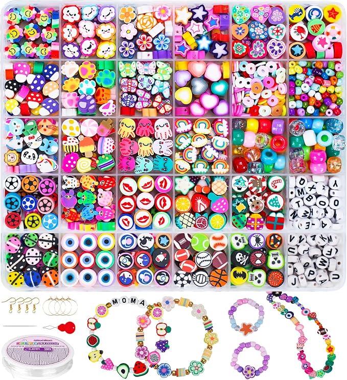 Gionlion 1000PCS Polymer Clay Beads Bracelet Making kit, 24 Style Cute Fun by Gionlion