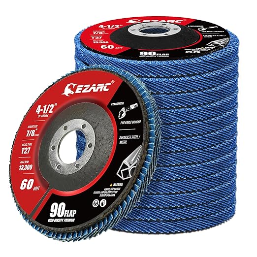 EZARC 12 Pack 60 Grit Flap Discs 4 1/2 for Angle Grinder, 4.5" x 7/8" T27 High Density Jumbo Zirconia Sanding Disc for Rust Removal, Finishing, Grinding, Deburring