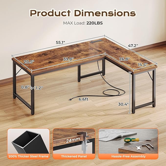 Huuger 55 Inch L Shaped Desk - Image 3