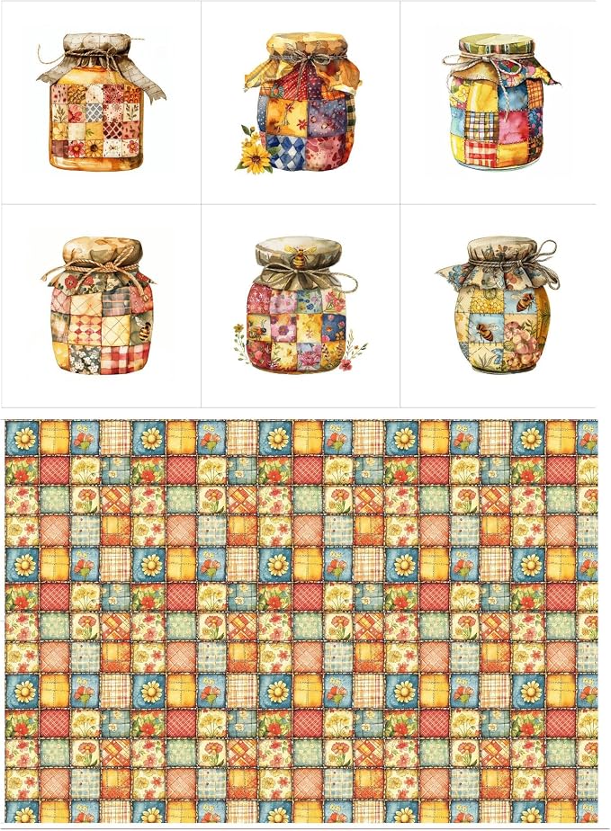 Patchwork Honey Jar Cotton Fabric Panel – 6 Designs + Bonus Sheet 29.5×19.6 inch by FabricsTown