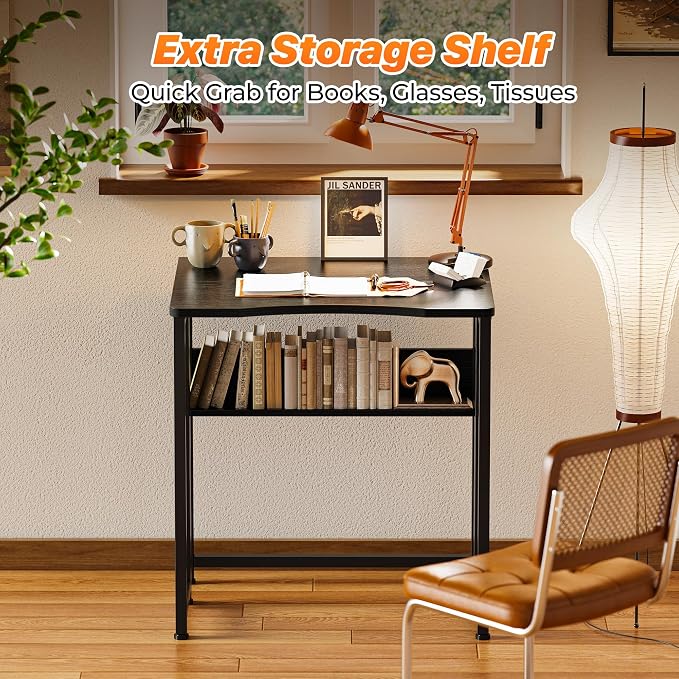 Huuger Folding Desk with Storage Shelf, 23.6 Inch Foldable Computer Table - Image 6
