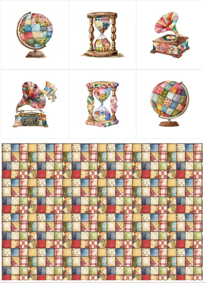 Patchwork Globe Cotton Fabric Panel – 6 Designs + Bonus Sheet 29.5×19.6 inch by FabricsTown