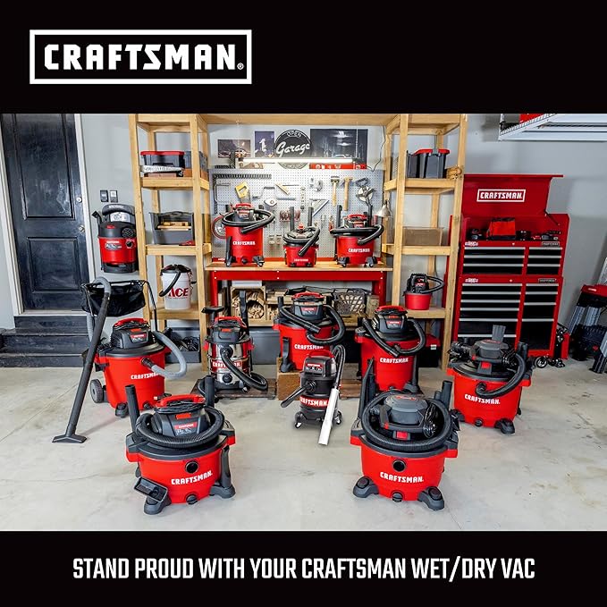 CRAFTSMAN CMXEVBE17250 2.5 Gallon 2.5 Peak HP Wet Dry Vac, Portable Shop Vacuum Wet and Dry with 4 Filter Bags, Hose and Attachments for Cleaning in the Home