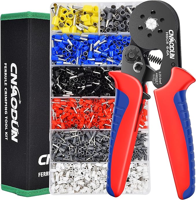 Ferrule Crimping Tool Kit, CNAODUN for AWG 23-7 with 1900PCS Wire Ferrules Terminals Hexagonal Self-Adjustable Ratchet Wire Ferrule Crimper