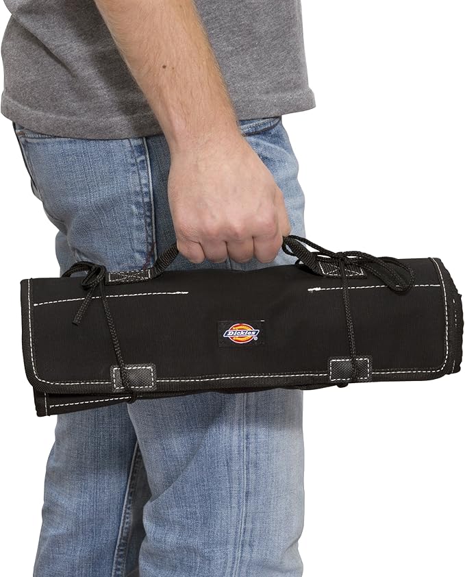 Dickies Large Wrench/Screwdriver Organizer Roll for Mechanics, 23 Tool Pockets, Durable Canvas Construction, 26 in. x 14.25 in. Unrolled, Black