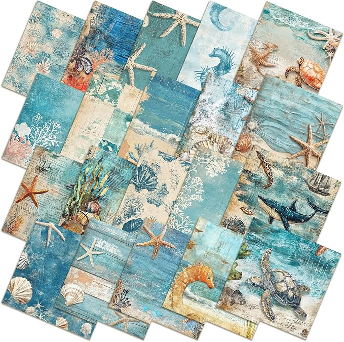 HunnmingRe 20 Pcs 10''x10'' Blue Coastal Beach Quilting Fabric Square Nautical by HunnmingRe